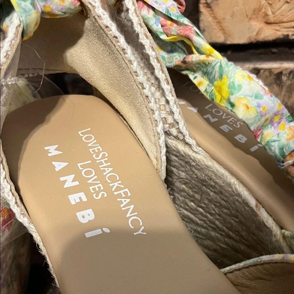 Loveshackfancy x Manebi Ankle-Tie Floral Suede Platform Espadrilles NWOT Size 40
